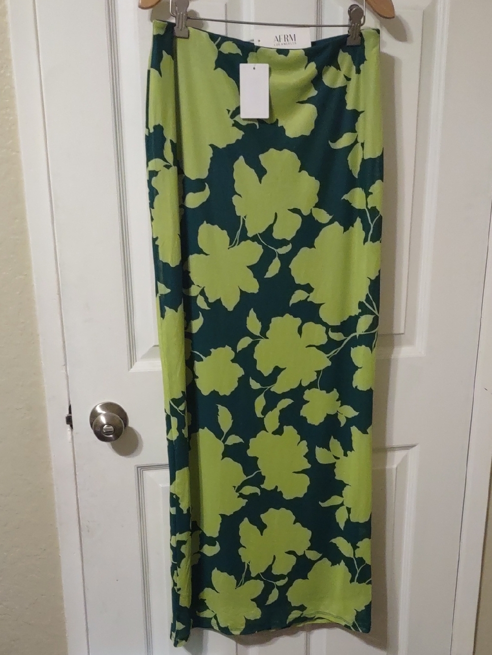 AFRM Green Floral Maxi Skirt - Teal & Lime Size M New